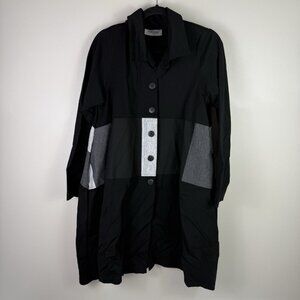 Eleven Stitch Design Colorblock Button Tunic Top Black Gray Womens S Made USA